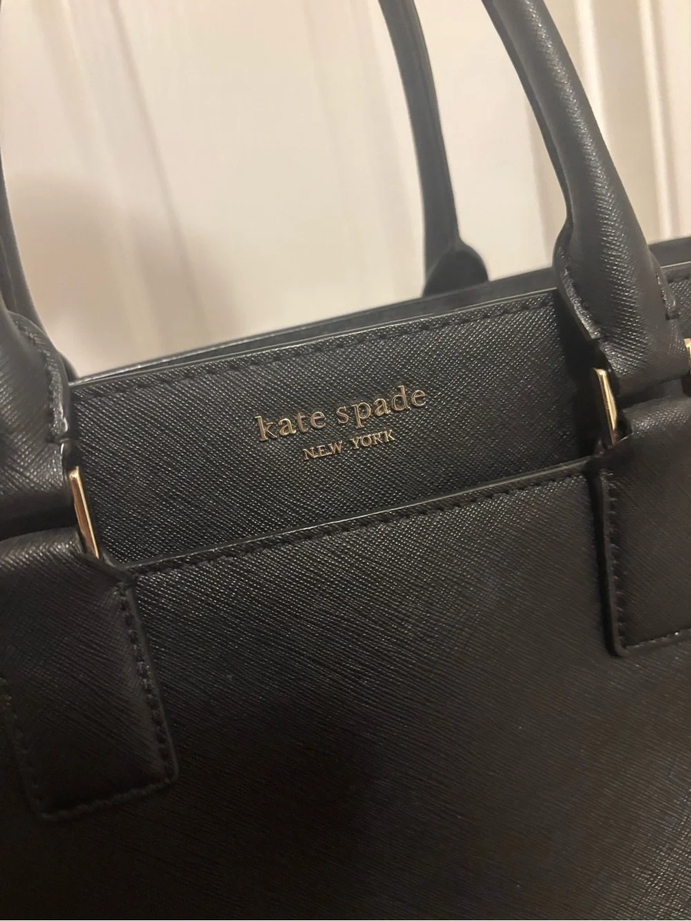 kate spade black structured saffiano tote